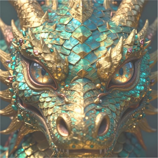 A Turquoise and Gold Dragon Mystical シール (正面)