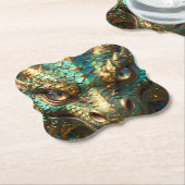 A Turquoise and Gold Dragon Mystical ペーパーコースター (アングル)