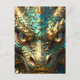 A Turquoise and Gold Dragon Mystical ポストカード