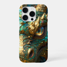 A Turquoise and Gold Dragon Mystical iPhone 16 Proケース