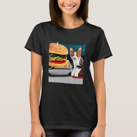 A Two Paw Feast Adorable Kitten Cat Kitty Burger D Tシャツ (正面)