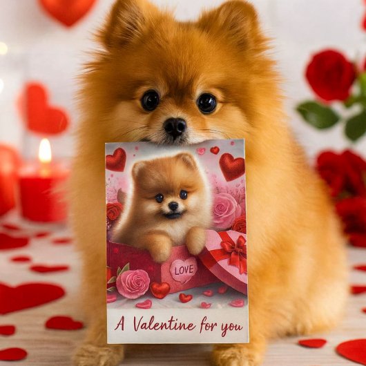 A Valentine for You Cute Pomeranian Dog  シーズンポストカード