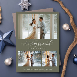 A Very Christmas 結婚した Sage Green Script 3写真 シーズンカード