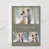 A Very Christmas 結婚した Sage Green Script 3写真 シーズンカード (正面)