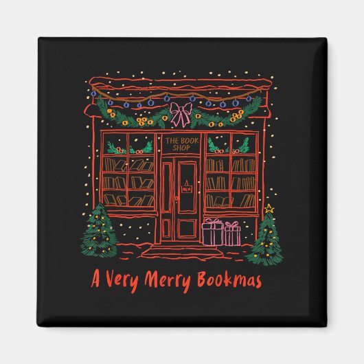 A Very Merry Bookmas Cozy Christmas Bookstore Holi マグネット (正面)