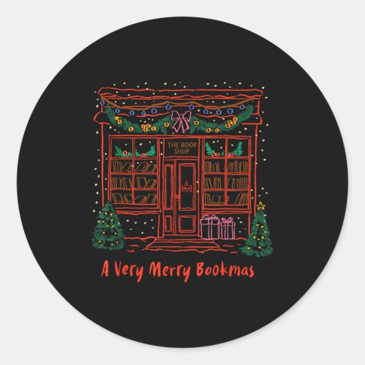 A Very Merry Bookmas Cozy Christmas Bookstore Holi ラウンドシール (正面)