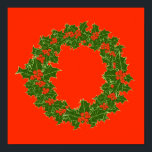 A Very Merry Christmas Holly Wreath ポスター<br><div class="desc">Common Holly wreath Design - Wreath on red background. Ilex aquifolium,  the holly,  common holly,  English holly,  European holly,  or occasionally Christmas holly,  is a species of flowering plant in the family Aquifoliaceae.  Decorative Festive Design.</div>