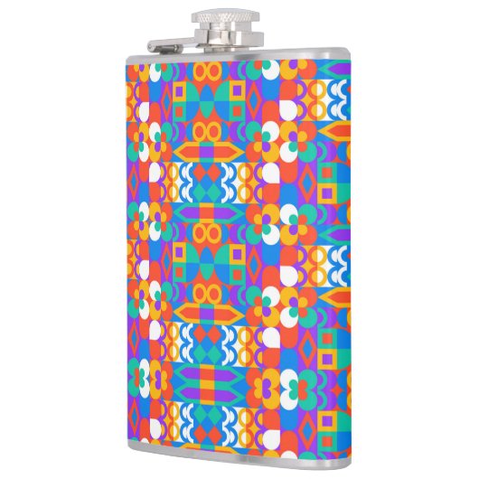 A vibrant flask featuring a colorful geometric  フラスク (左)
