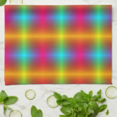 A vibrant, plaid-patterned fabric in rainbow color キッチンタオル (折り畳み)