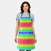 A vibrant, rainbow-patterned apron with green  エプロン (着用した状態)