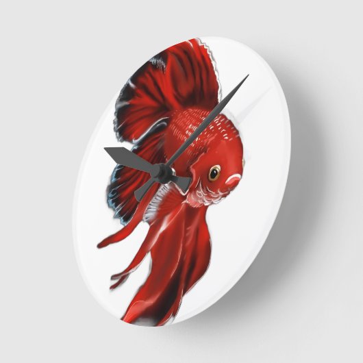 A vibrant red betta fish swimming. ラウンド壁時計 (傾斜)