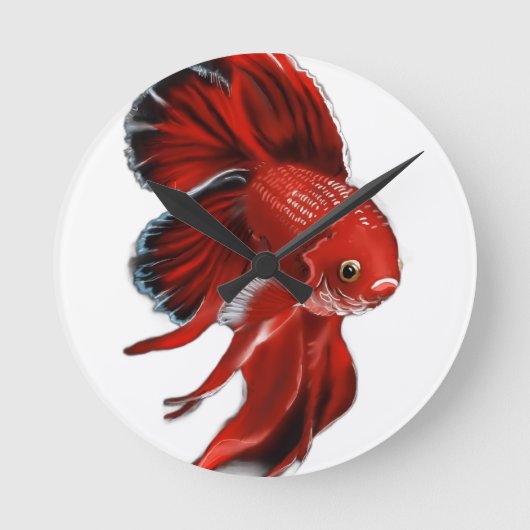 A vibrant red betta fish swimming. ラウンド壁時計 (正面)