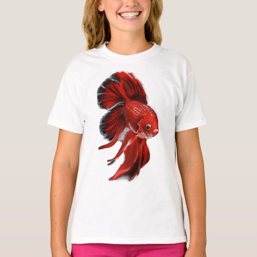 A vibrant red betta fish swimming. tシャツ (正面)