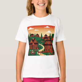 A village drawn in an illustration style tシャツ