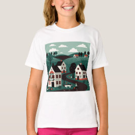 A village drawn in an illustration style tシャツ