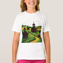 A village drawn in an illustration style T-Shirt Tシャツ