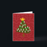 A Vintage Christmas Tree Note Card Blank Inside シーズンカード<br><div class="desc">Digitally drawn stylized vintage look Christmas tree set against a red damask print background.</div>
