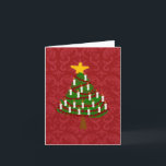 A Vintage Christmas Tree Note Card Blank Inside シーズンカード<br><div class="desc">Digitally drawn stylized vintage look Christmas tree set against a red damask print background.</div>
