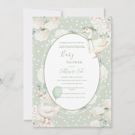 A Waddle Baby is on the Way Whimsical Baby Shower 招待状 (正面)