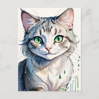 A Watercolor Cat Portrait ポストカード