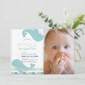 A Whale of a Good Time Blue Boy 1st Birthday Photo 招待状 (スタンド正面)