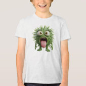 A whimsical cartoon of a green spikey creature トライブレンドＴシャツ (正面)