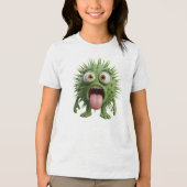 A whimsical cartoon of a green spikey creature トライブレンドＴシャツ (正面)