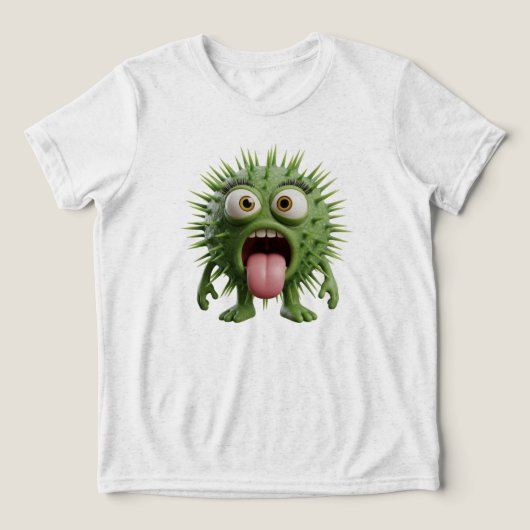A whimsical cartoon of a green spikey creature トライブレンドＴシャツ (デザイン正面)