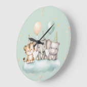 A whimsical Cute Safari Baby animals wall clock ラージ壁時計 (傾斜)