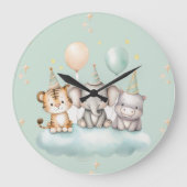 A whimsical Cute Safari Baby animals wall clock ラージ壁時計 (正面)