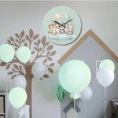 A whimsical Cute Safari Baby animals wall clock  ラージ壁時計