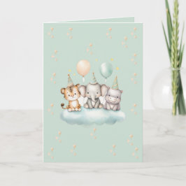 A whimsical Cute Safari Baby Birthday Card カード