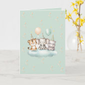 A whimsical Cute Safari Baby Birthday Card カード (黄色い花)