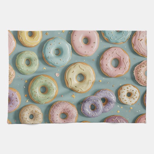 A Whimsical Pastel Donut Dream キッチンタオル (横)
