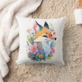 A whimsical scene of a cute fox in the flowers クッション (ブランケット)