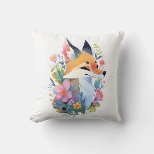 A whimsical scene of a cute fox in the flowers クッション (正面)