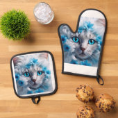 A white cat beautiful eyes  鍋つかみ&鍋敷きセット (トップダウン)