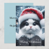 A white cat with Santa hat  シーズンカード (正面/裏面)
