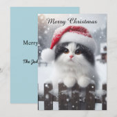 A white cat with Santa hat  シーズンカード (正面/裏面)