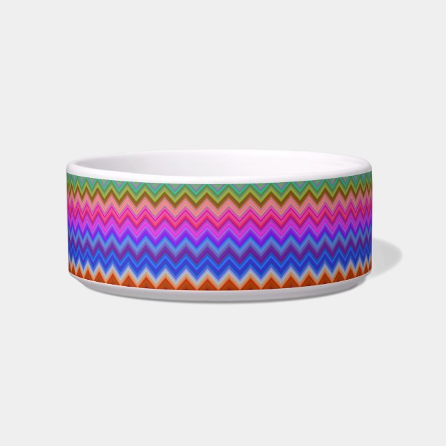 A white ceramic bowl features colorful zigzag  ボウル (正面)