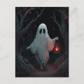 A white ghost holding a red lantern in a hamfores ポストカード (正面)