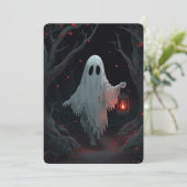 A white ghost holding a red lantern in a hamfores 招待状 (スタンド正面)