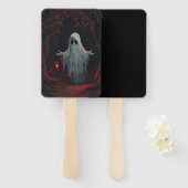 A white ghost holding a red lantern with red leave ハンドファン (正面&裏面)