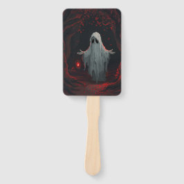 A white ghost holding a red lantern with red leave ハンドファン