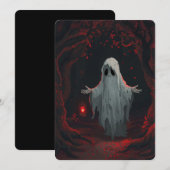 A white ghost holding a red lantern with red leave 招待状 (正面/裏面)