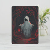 A white ghost holding a red lantern with red leave 招待状 (スタンド正面)