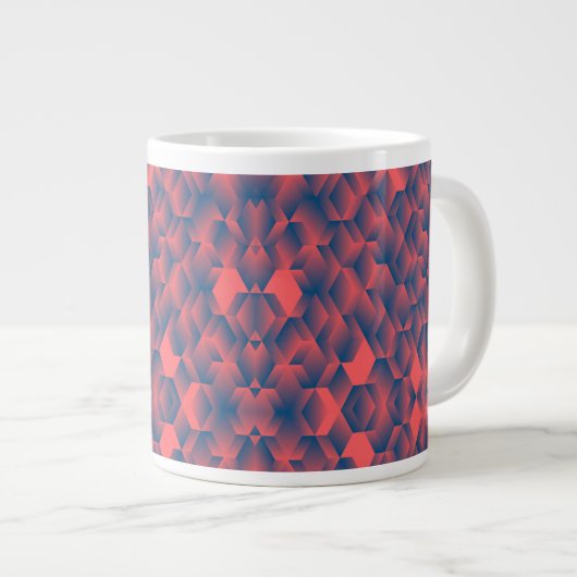 A white mug with a bold red and blue geometric  ジャンボコーヒーマグカップ (正面右)