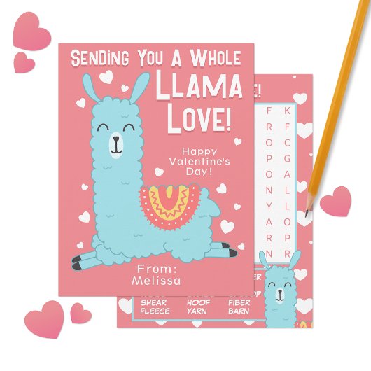 A Whole Llama Love Classroomバレンタインデー ノートカード