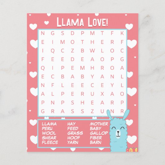 A Whole Llama Love Classroom Valentine's Day Card (裏面)