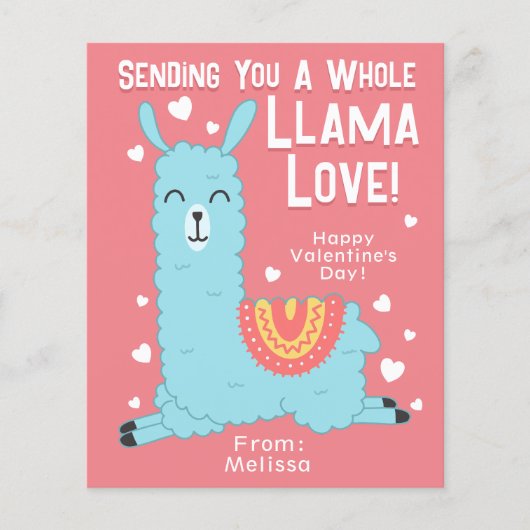 A Whole Llama Love Classroom Valentine's Day Card (正面)